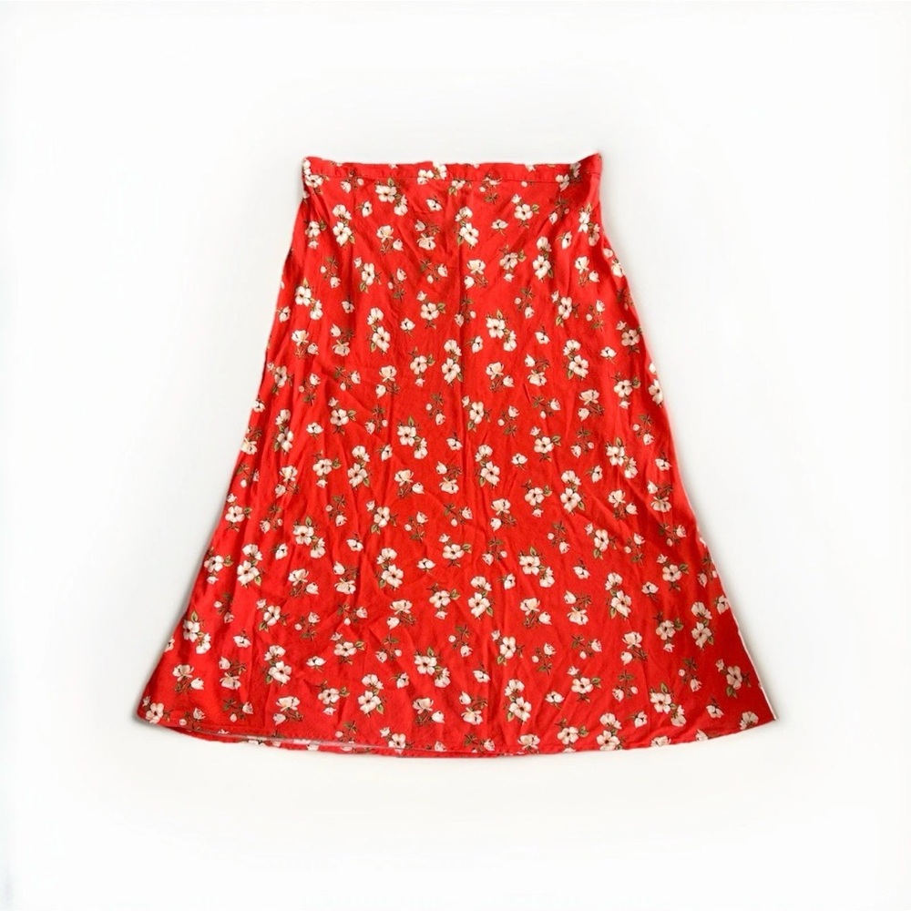 Old Navy Maternity Pull On Midi Skirt Red Floral Size Large NWT